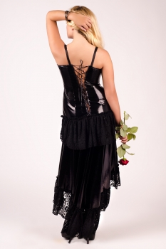 schwarzes langes Wetlook-Kleid
