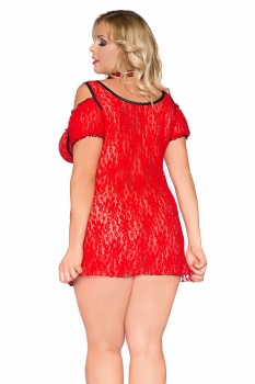 Rotes Chemise aus Spitze mit Kragen