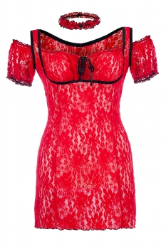 Rotes Chemise aus Spitze mit Kragen