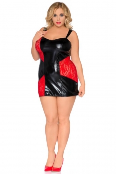 Wetlook Minikleid mit Spitze Rot