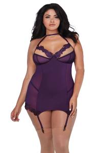 Babydoll mit Strumpfhaltern violett