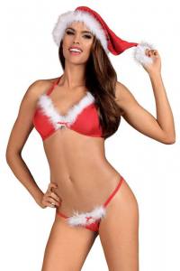 Erotische Weihnachtsoutfits mit BH, String und Mütze