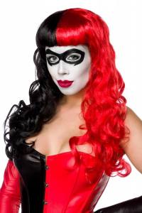 Harlequin Langhaarperücke in schwarz/Rot