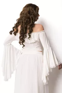 Jersey Bluse mit Trompetenärmeln weiß