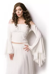 Jersey Bluse mit Trompetenärmeln weiß