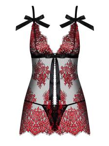 Rotes Babydoll mit Wimpernspitze