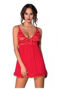 Rotes Tüll Babydoll & String mit Spitze