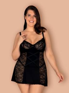 Schwarze Babydoll aus transparenter Spitze