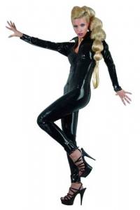 Sexy Latex-Overall schwarz mit Stehkragen