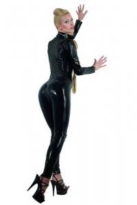 Sexy Latex-Overall schwarz mit Stehkragen