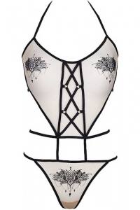 Sexy Tüll Body in beige-schwarz