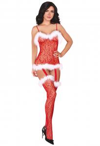 X-Mas Catsuit mit Plüsch rot/weiß